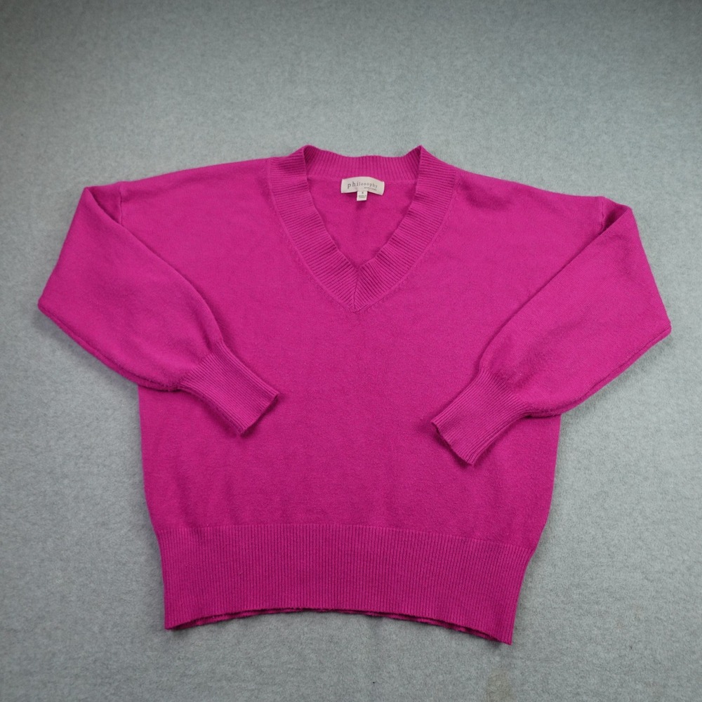 Philosophy Sweater Womens Small Pink Solid V-Neck Pullover Knit